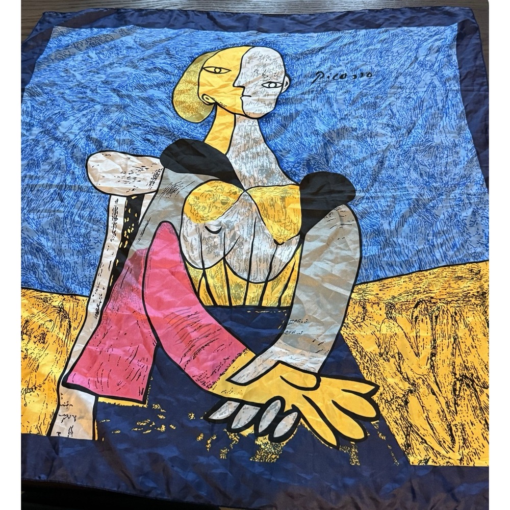 Vintage Pablo Picasso Silk Scarf Abstract Art 35" X 34" Cubist Inspired Colorful